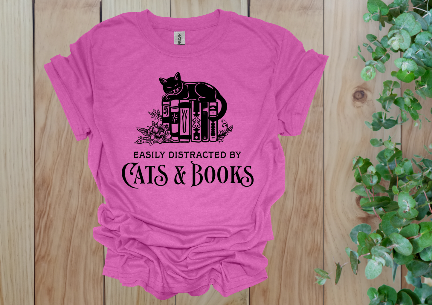 Easily Distracted by Cats & Books Tee
