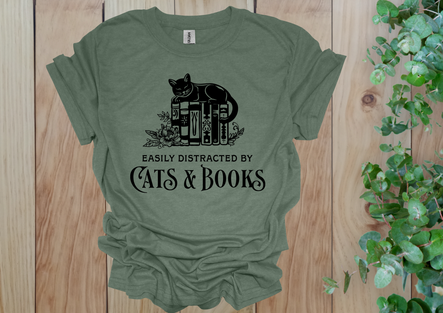 Easily Distracted by Cats & Books Tee