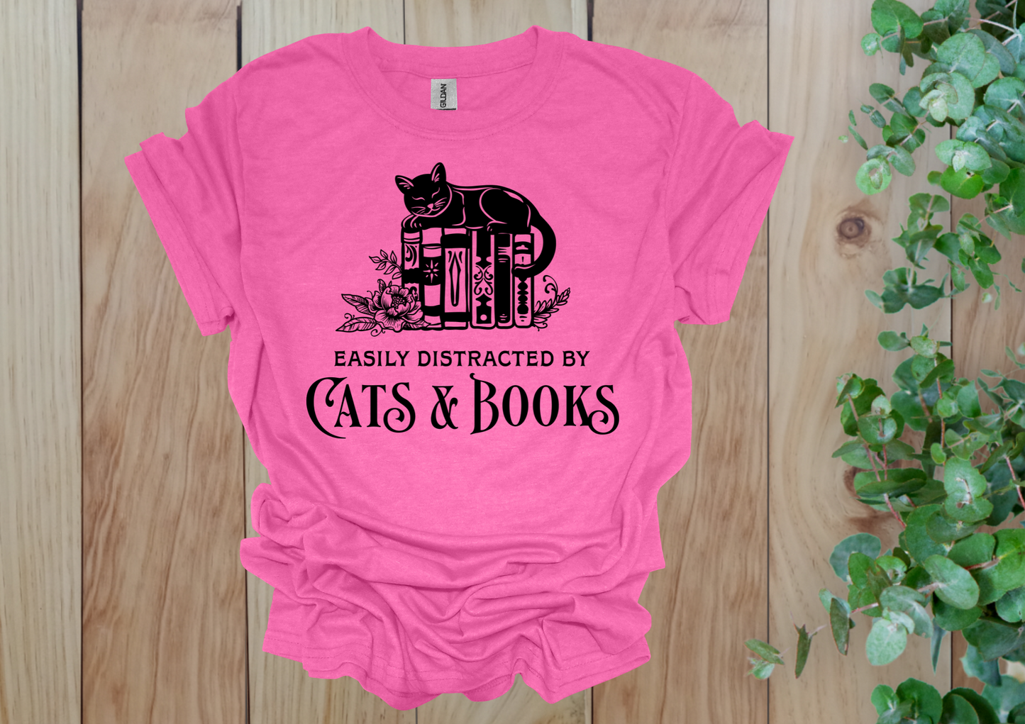 Easily Distracted by Cats & Books Tee