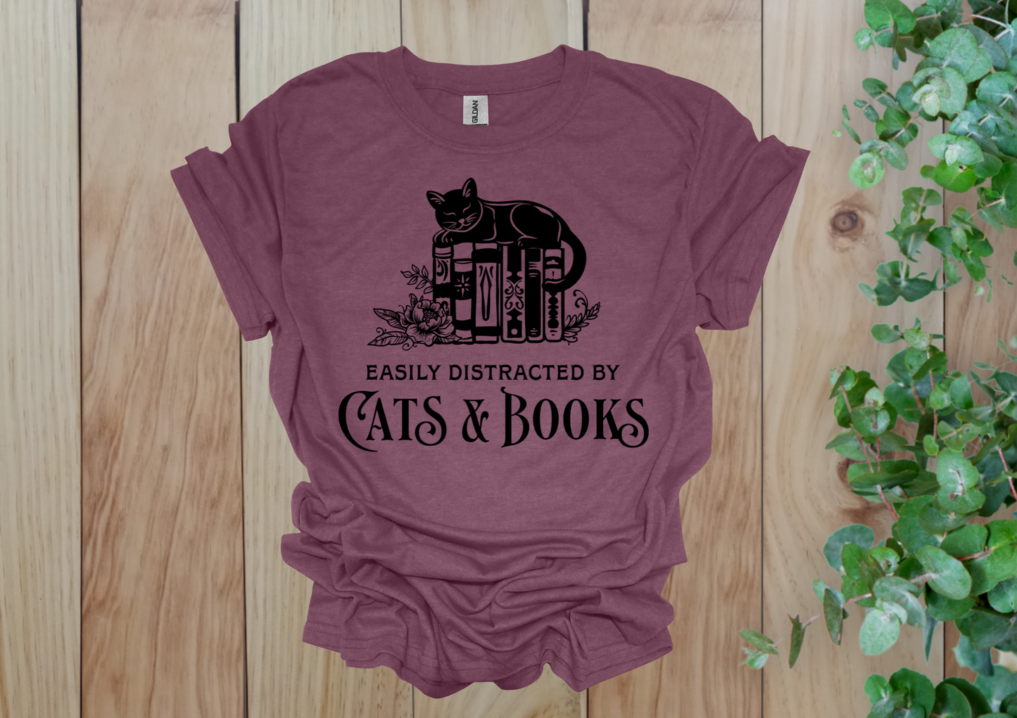 Easily Distracted by Cats & Books Tee