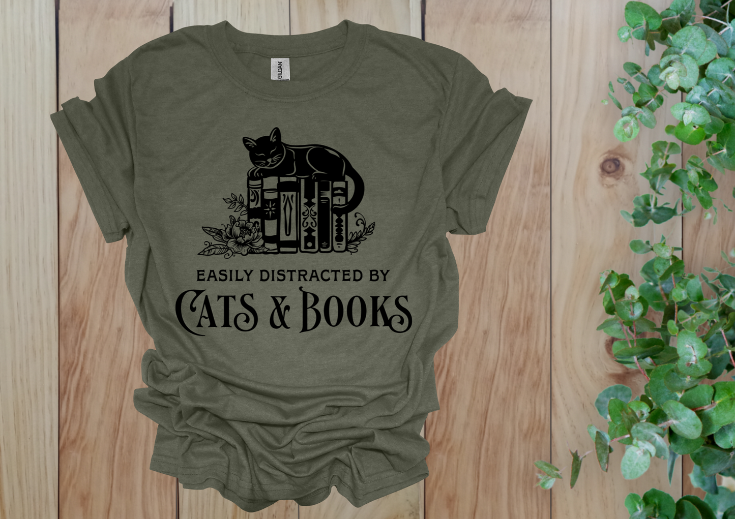 Easily Distracted by Cats & Books Tee