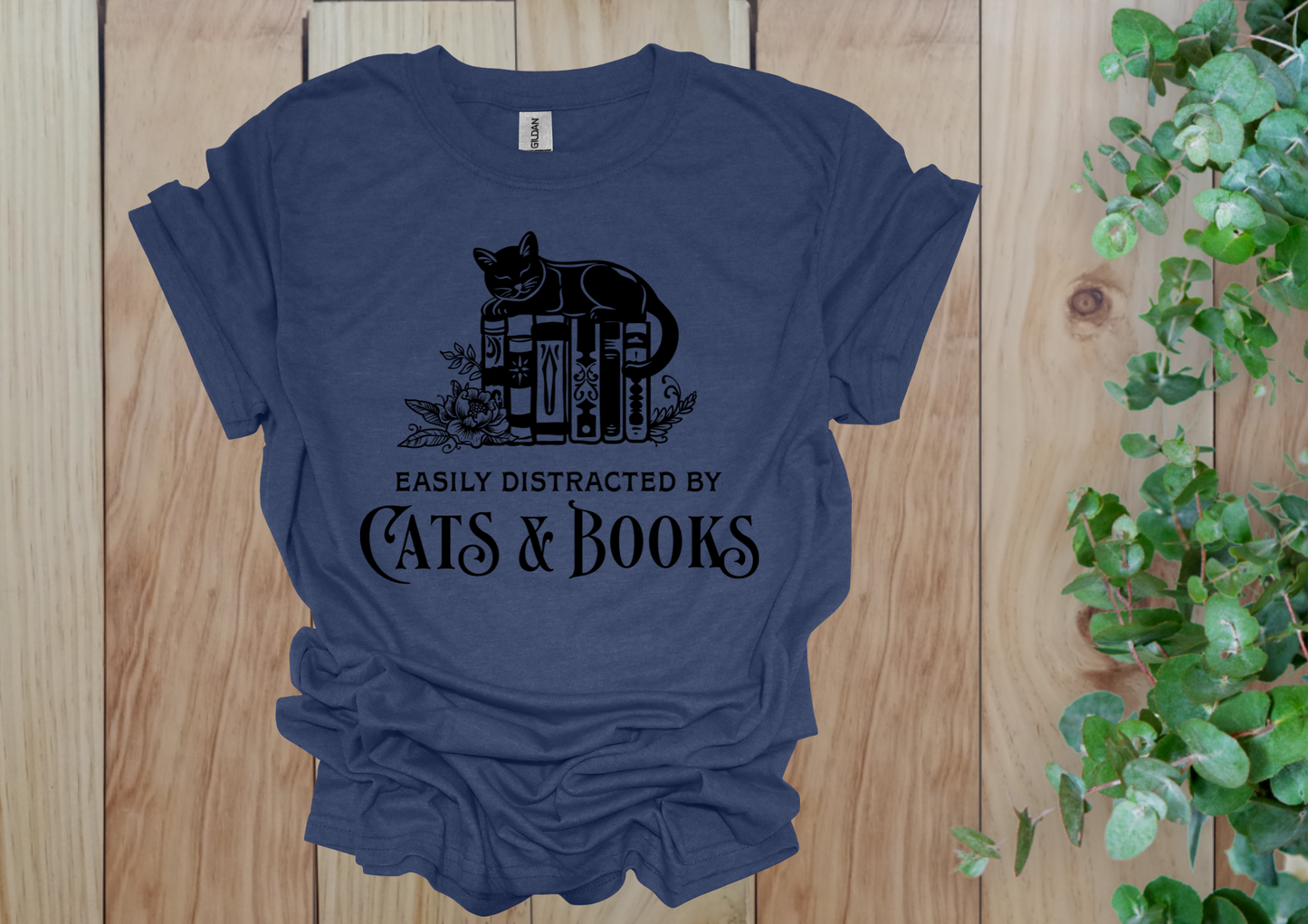 Easily Distracted by Cats & Books Tee