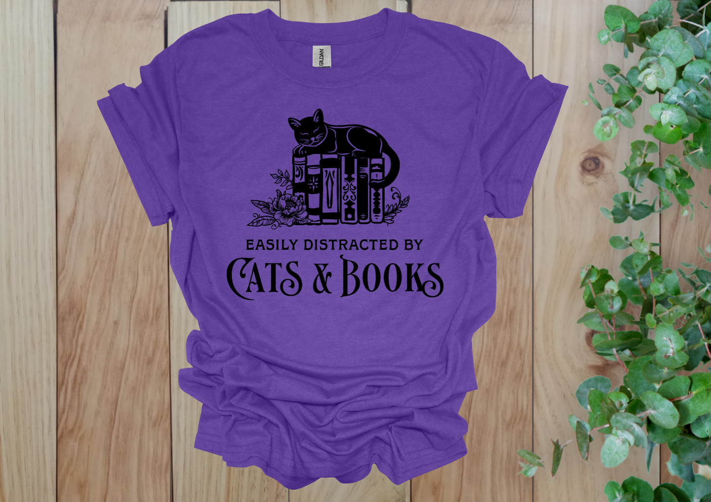 Easily Distracted by Cats & Books Tee