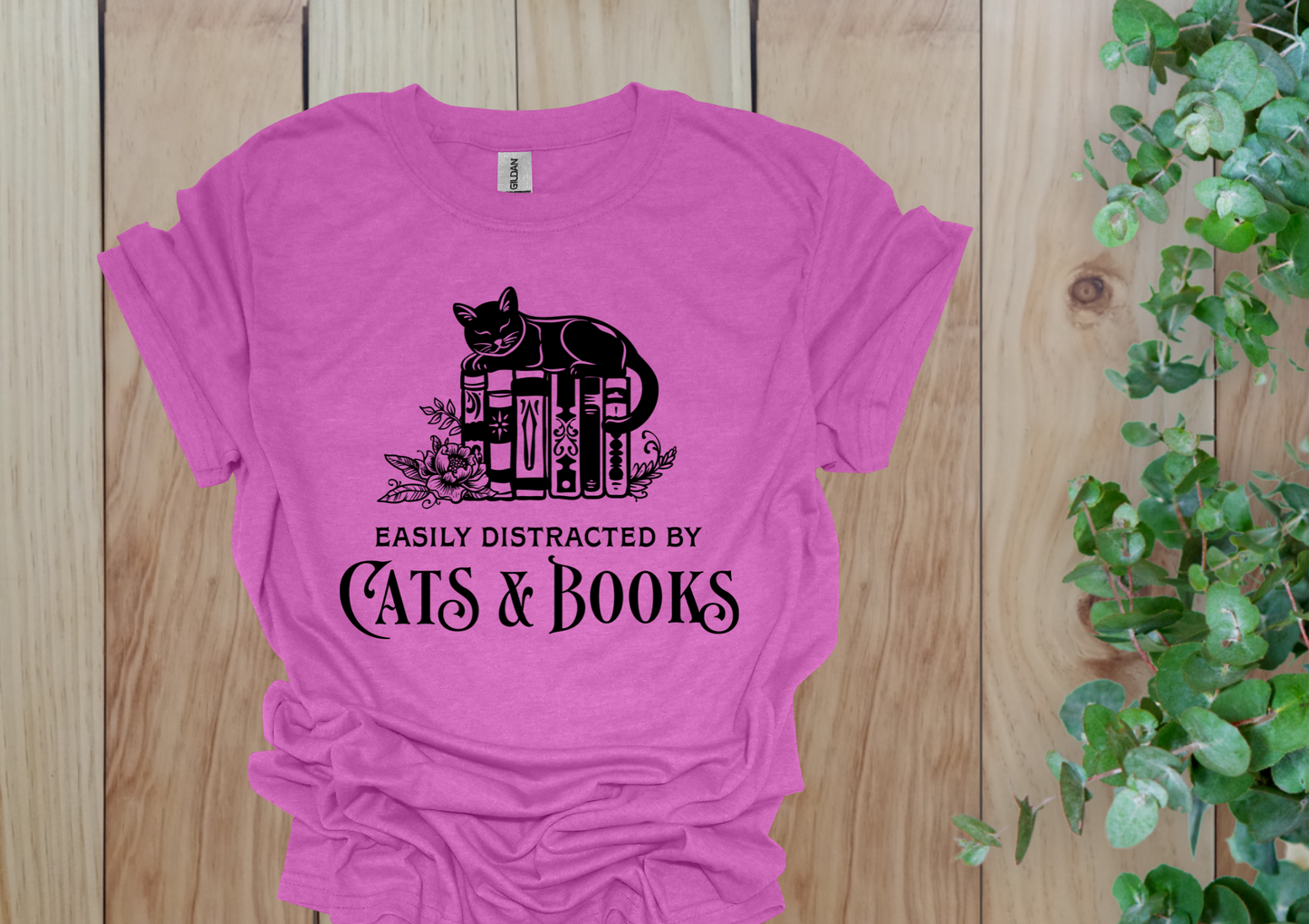 Easily Distracted by Cats & Books Tee