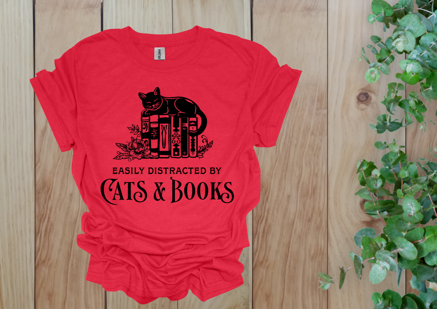 Easily Distracted by Cats & Books Tee